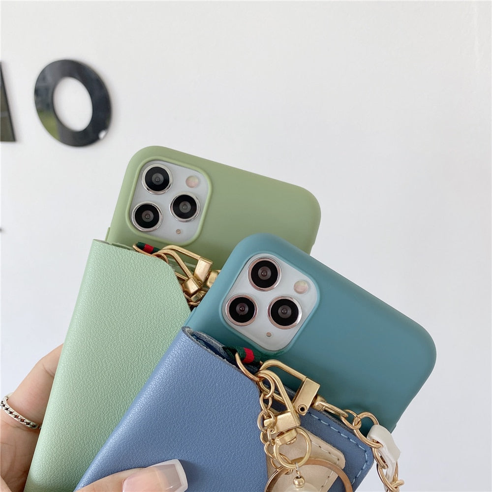 Anymob iPhone Case Green Pearl Bracelet Leather Card Package Soft Silicone Back Cover-Mobile Phone Cases-PEROZ Accessories