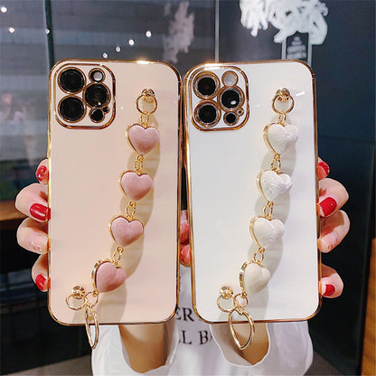 Anymob iPhone Case Blue Soft Plating Cover Love Heart Plush Bracelet-Mobile Phone Cases-PEROZ Accessories