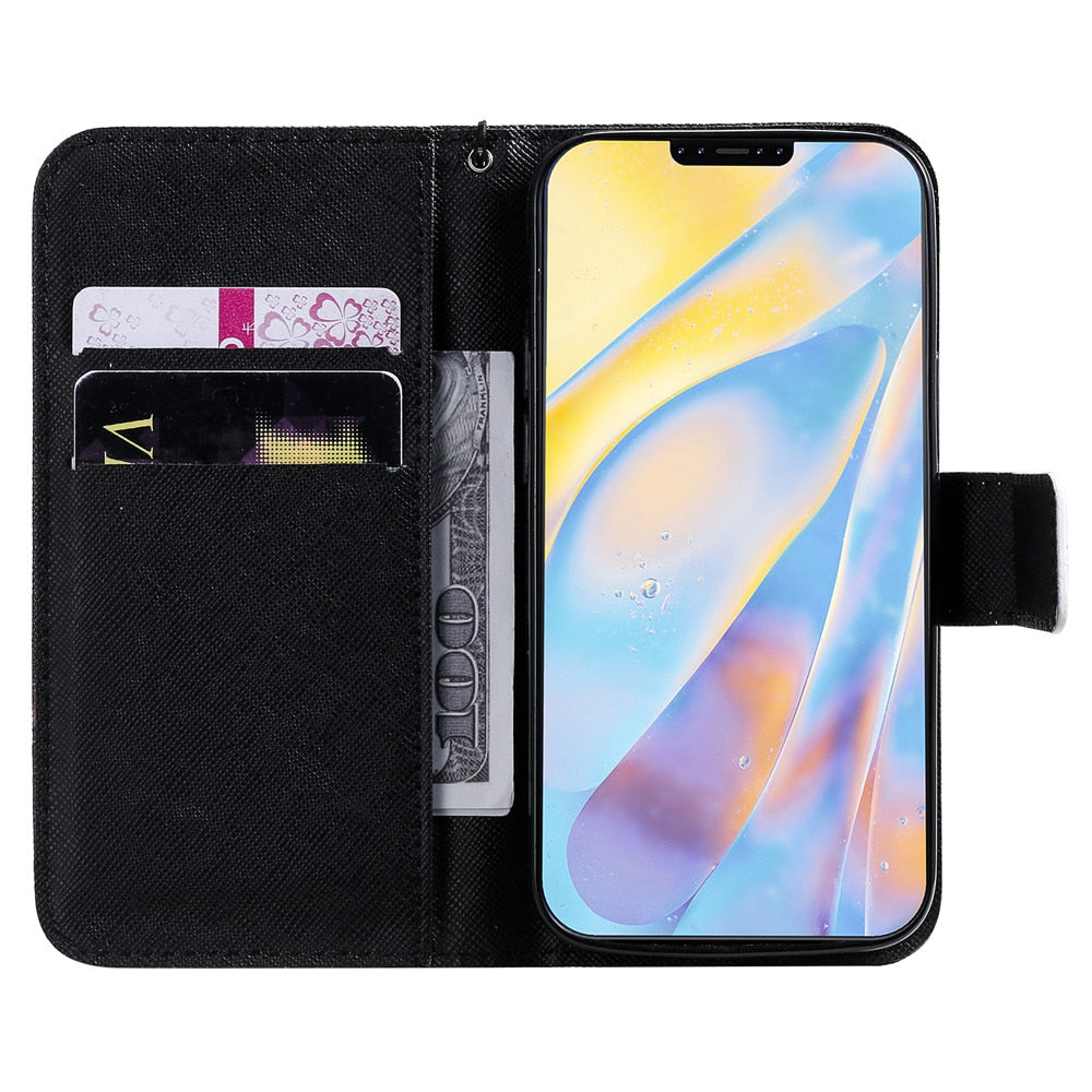 Anymob iPhone Case Map Flip Cover Cartoon Painted Magnetic Leather Wallet Card Slot-Mobile Phone Cases-PEROZ Accessories