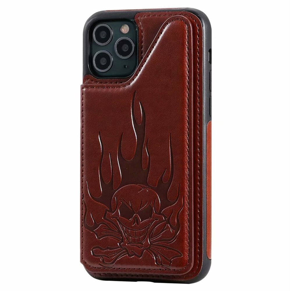 Anymob iPhone Brown Cartoon Skull Leather Case Wallet Flip Multi Card Holder Cover-Mobile Phone Cases-PEROZ Accessories