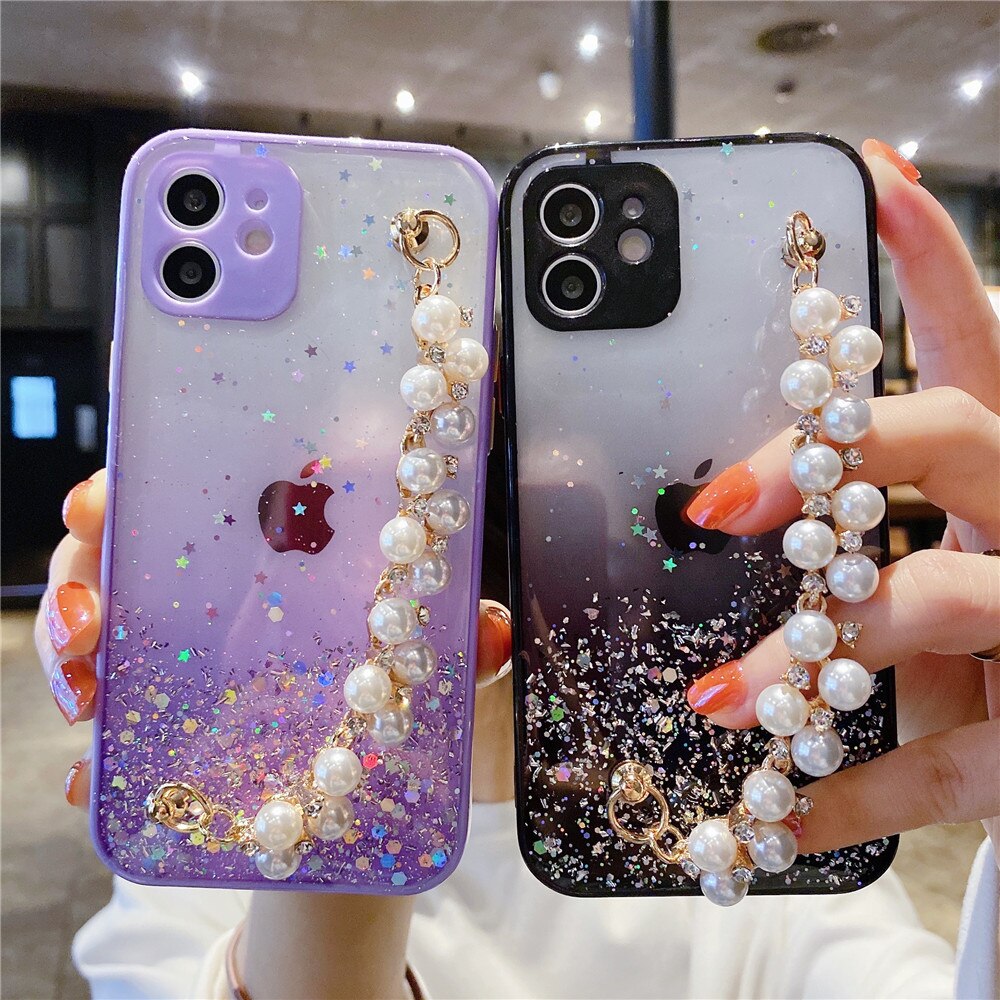 Anymob iPhone Case Sky Blue Pearl Bracelet Glitter Shockproof Camera Protection Cover-Mobile Phone Cases-PEROZ Accessories