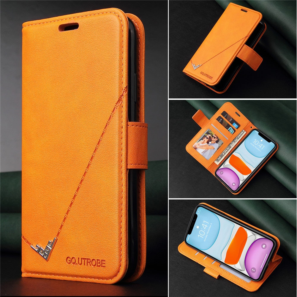 Anymob iPhone Case Orange Fashion Flip Solid Color Leather Wallet Phone Bags Cover-Mobile Phone Cases-PEROZ Accessories