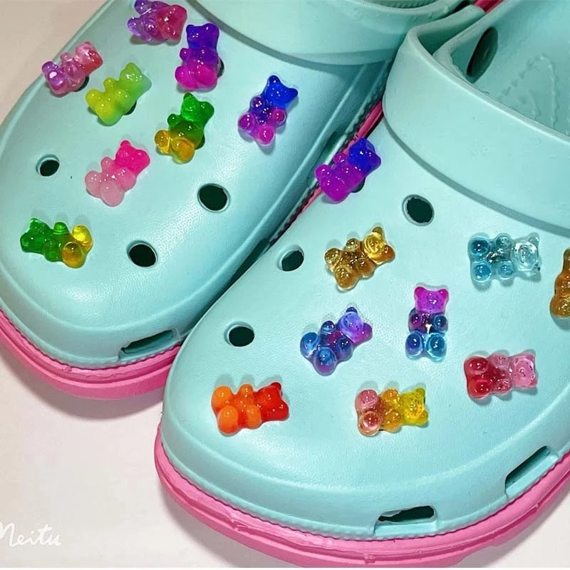 Anykidz 10pcs Gradient Pink Bear Shoe Charm Accessories Jeans Clogs Pendants Designer Ornament Jibbitz for Crocs-Shoe Charms-PEROZ Accessories