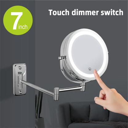 Anyvogue 7in Wall Mounted Smart LED Makeup Mirror Double Sided Touch Dimming Adjustable 10x Magnification Battery Type-Makeup Mirror-PEROZ Accessories