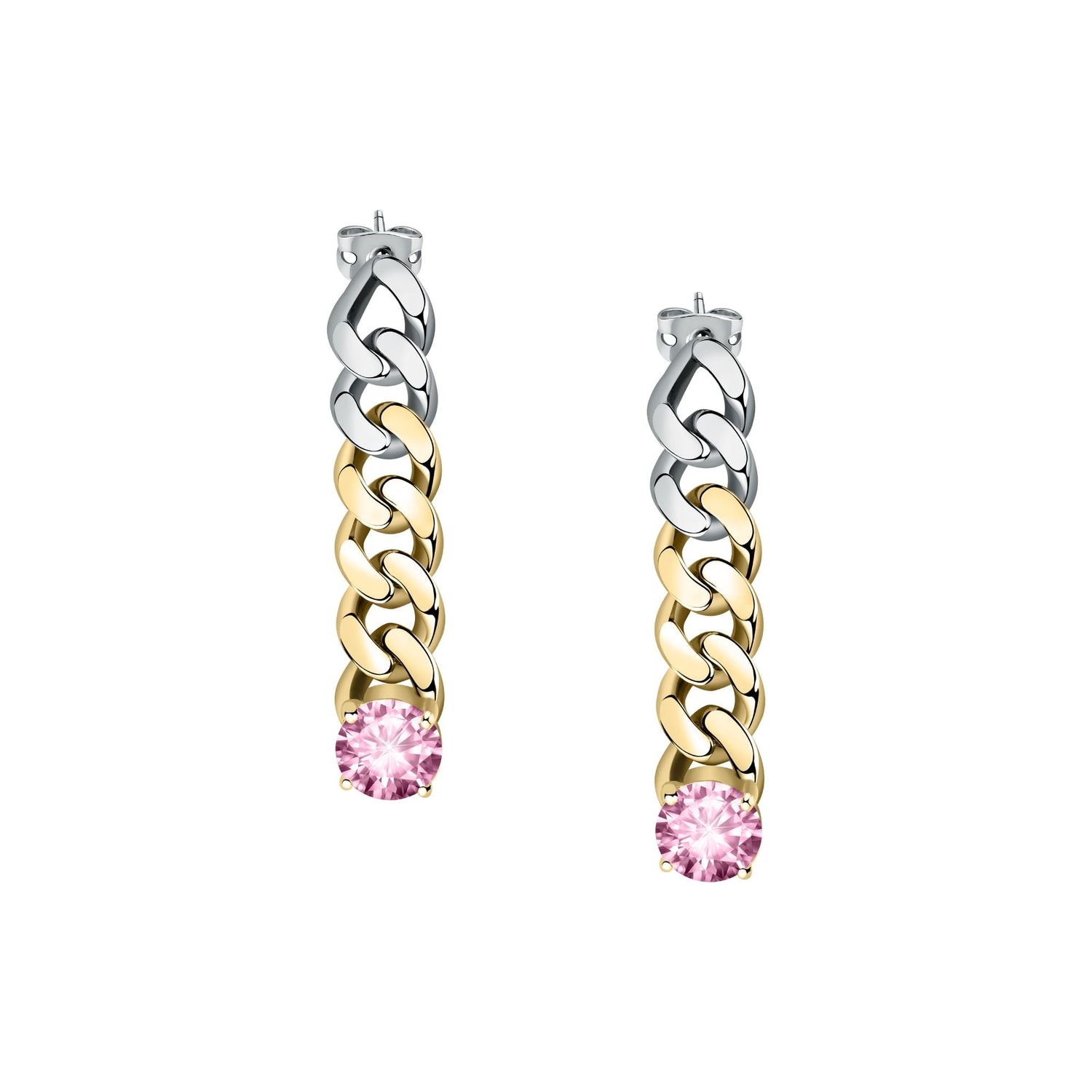 Chiara Ferragni Chain Collection Pink Stone Gold Earrings-Earrings-PEROZ Accessories