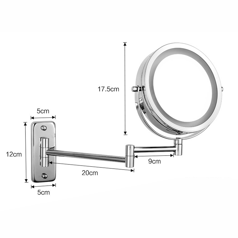 Anyvogue 7in Wall Mounted Smart LED Makeup Mirror Double Sided Touch Dimming Adjustable 5x Magnification Battery Type-Makeup Mirror-PEROZ Accessories