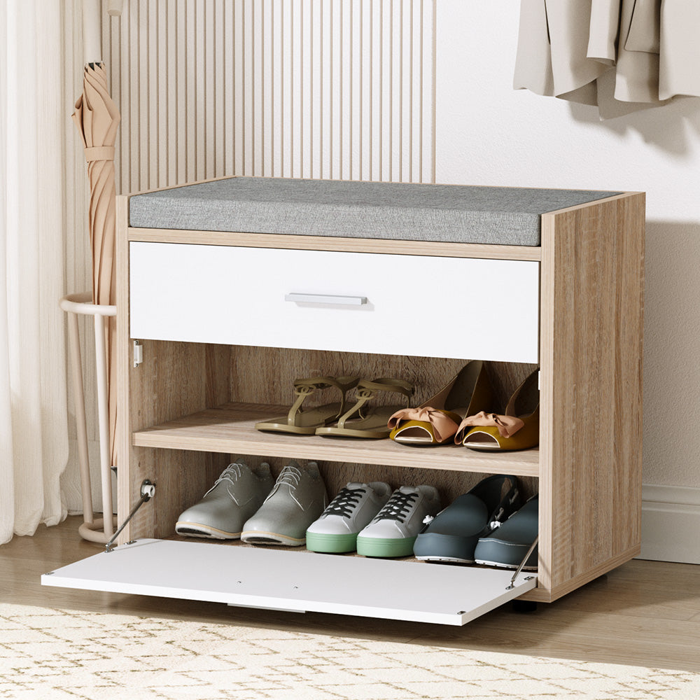 Artiss Shoe Cabinet Bench Shoes Storage Organiser Rack Fabric Seat Wooden Cupboard Up to 8 pairs-Furniture &gt; Living Room - Peroz Australia - Image - 8