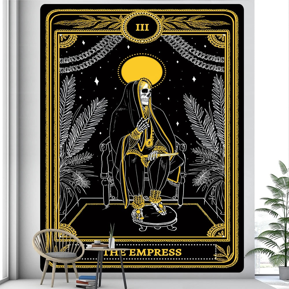 Anyhouz Tapestry Black Yellow Empress 230X150 cm Tarot Card Psychedelic Scene Art Hippie Bohemian Decoration Sheets-Tapestry-PEROZ Accessories