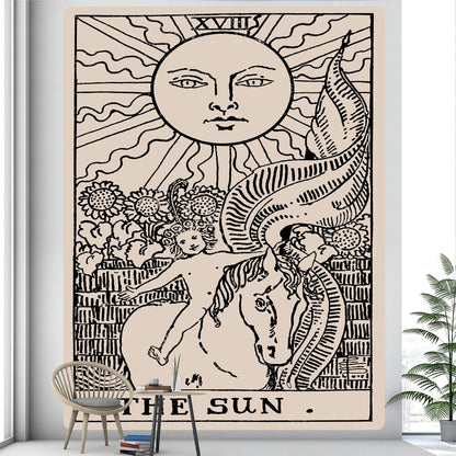 Anyhouz Tapestry Beige The Sun 230X180 cm Tarot Card Psychedelic Scene Art Hippie Bohemian Decoration Sheets-Tapestry-PEROZ Accessories