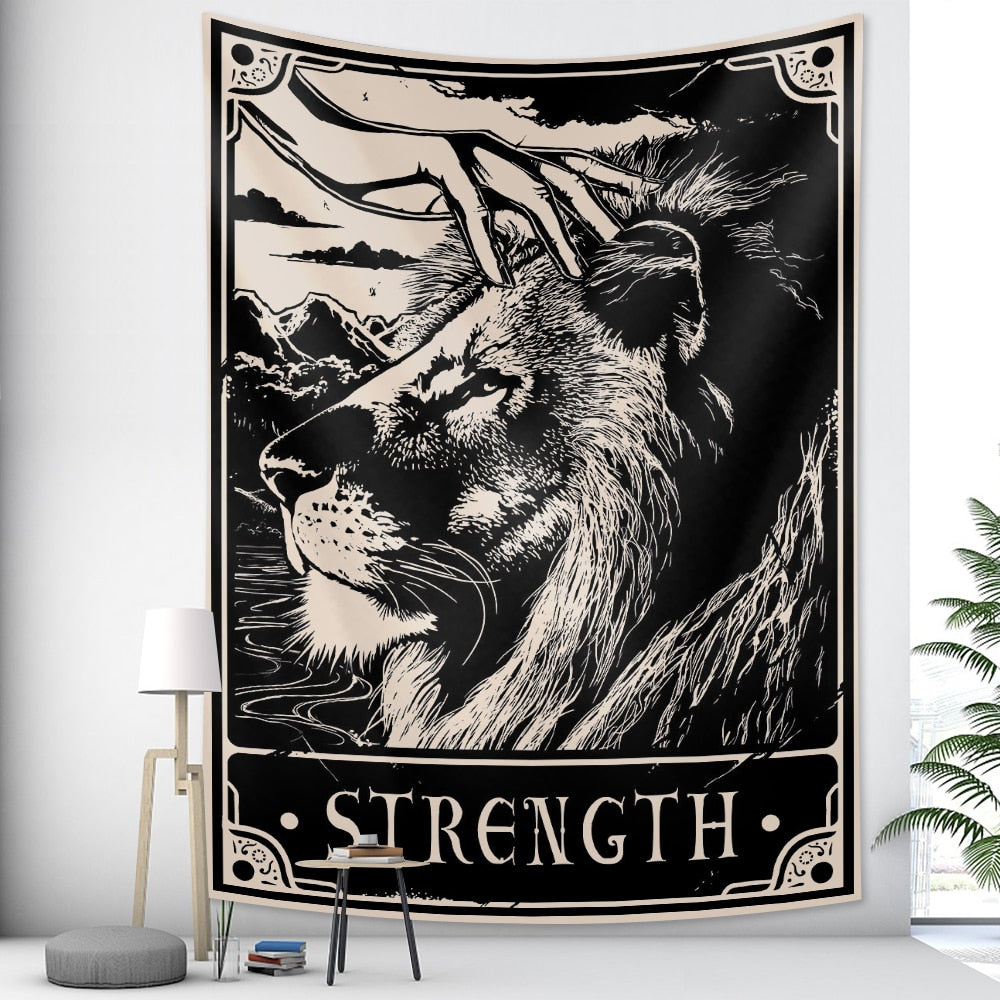 Anyhouz Tapestry Black Lion Strength 95X70 cm Tarot Card Psychedelic Scene Art Hippie Bohemian Decoration Sheets-Tapestry-PEROZ Accessories