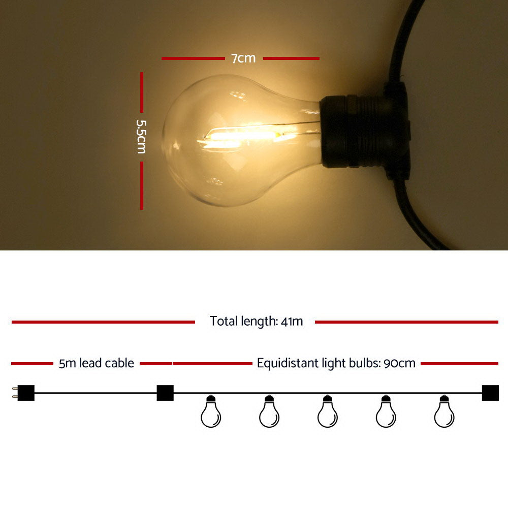 Jingle Jollys 41m LED Festoon String Lights 40 Bulbs Kits Wedding Party Christmas A19-Occasions &gt; Lights-PEROZ Accessories