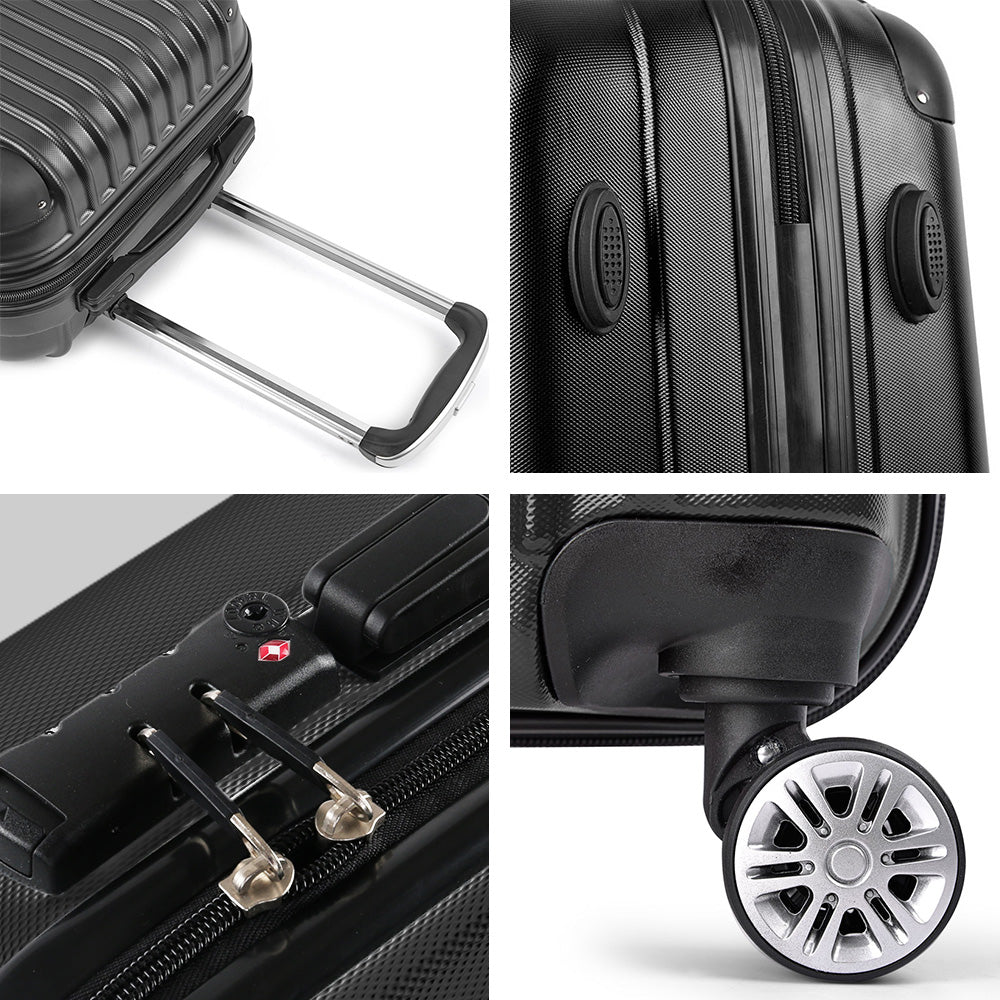 Wanderlite 24&quot; 66cm Luggage Trolley Travel Set Suitcase Carry On Hard Case TSA Lock Lightweight Black-Luggage-PEROZ Accessories