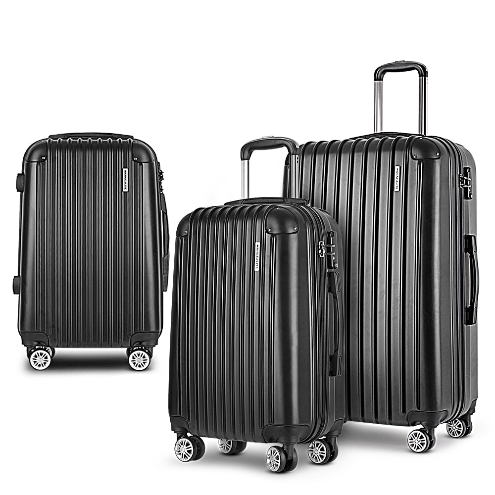 Wanderlite 3pcs Luggage Trolley Set Travel Suitcase Hard Case Carry On Bag Black-Luggage-PEROZ Accessories