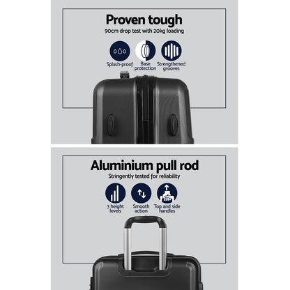 Wanderlite 2pc Luggage Trolley Set Suitcase Travel TSA Carry On Hard Case Lightweight Black-Luggage-PEROZ Accessories