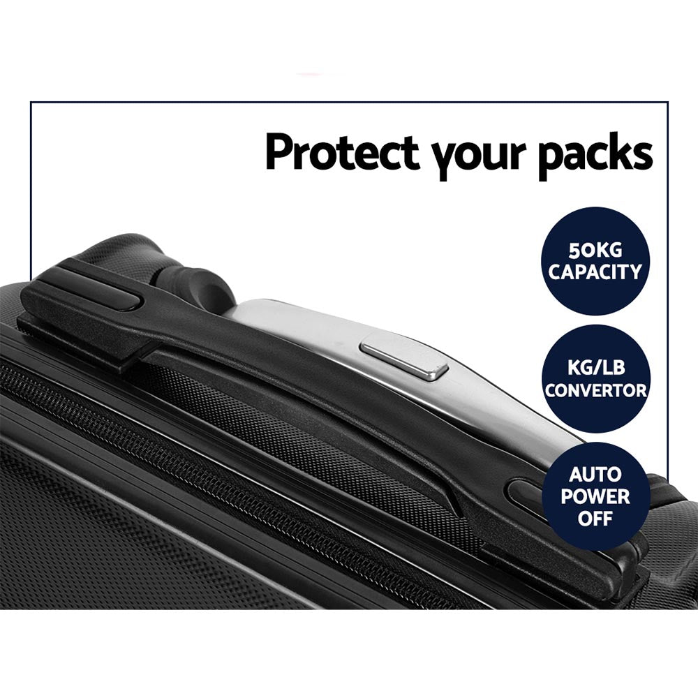 Wanderlite 2pc Luggage Trolley Set Suitcase Travel TSA Carry On Hard Case Lightweight Black-Luggage-PEROZ Accessories