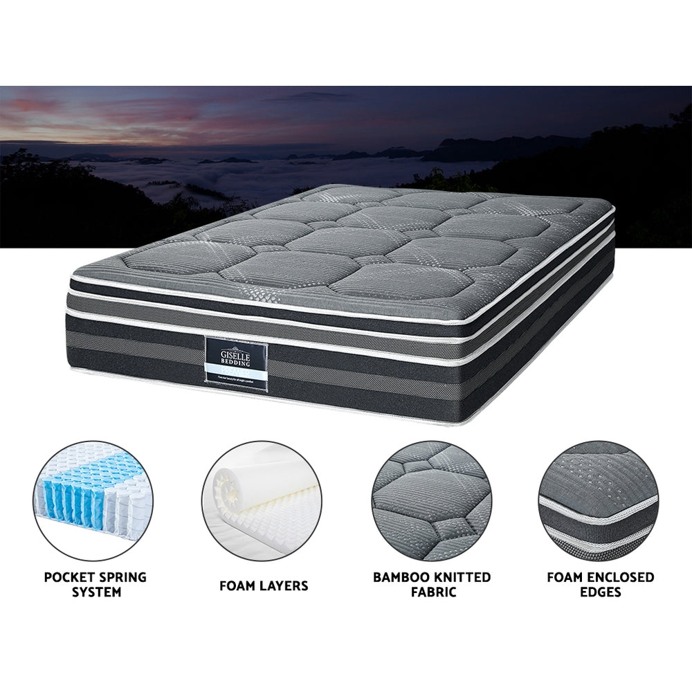 Giselle 35CM QUEEN Mattress Bed 7 Zone Dual Euro Top Pocket Spring Medium Firm-Furniture &gt; Mattresses-PEROZ Accessories