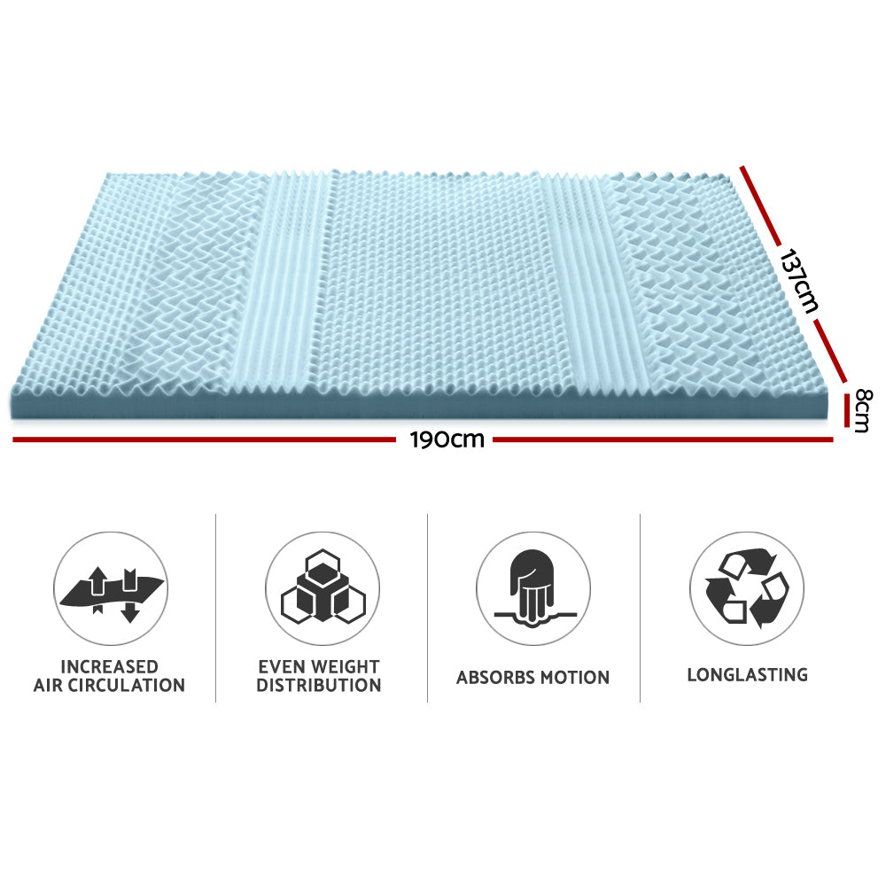 Giselle Bedding Cool Gel 7-zone Memory Foam Mattress Topper w/Bamboo Cover 8cm - Double-Furniture &gt; Mattresses-PEROZ Accessories