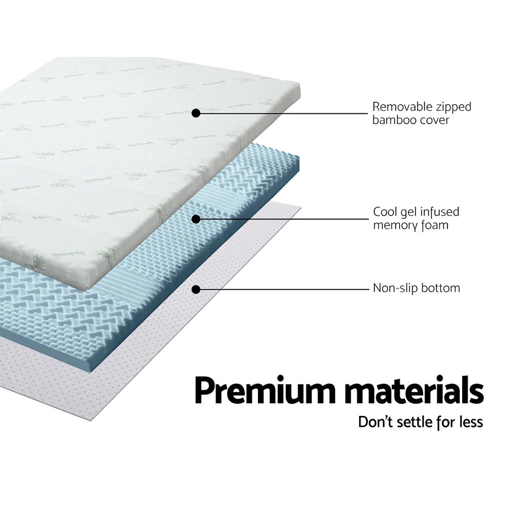 Giselle Bedding Cool Gel 7-zone Memory Foam Mattress Topper w/Bamboo Cover 8cm - Double-Furniture &gt; Mattresses-PEROZ Accessories