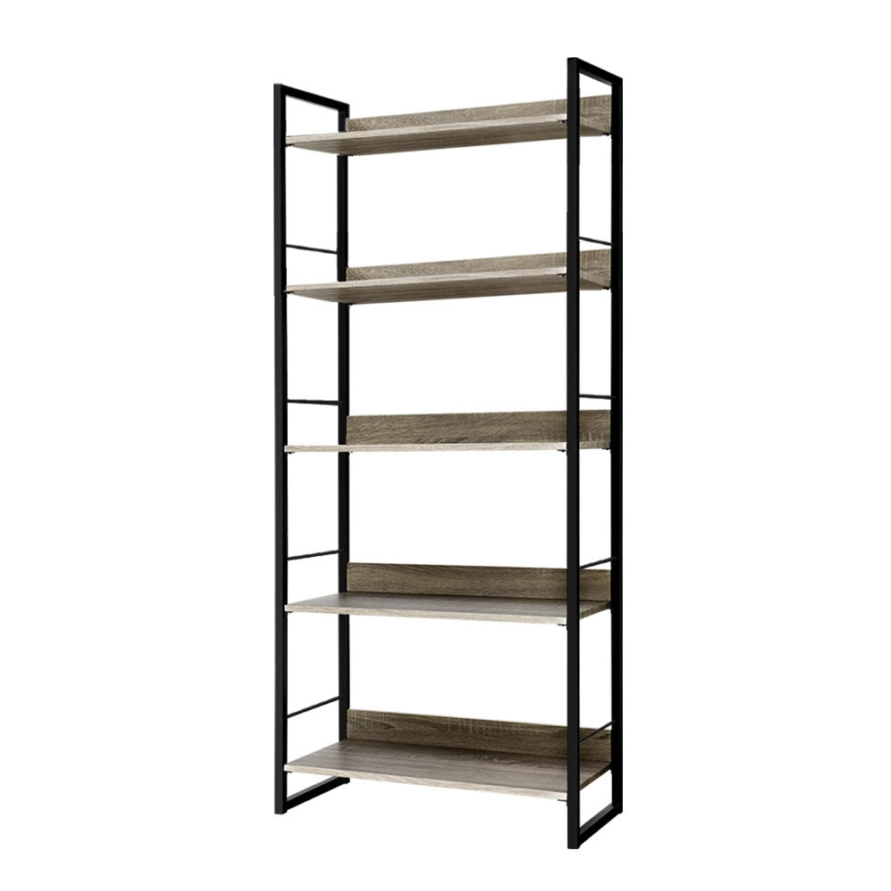 Artiss Bookshelf Wooden Display Shelves Bookcase Shelf Storage Metal Wall Black-Bookcases &amp; Shelves - Peroz Australia - Image - 1