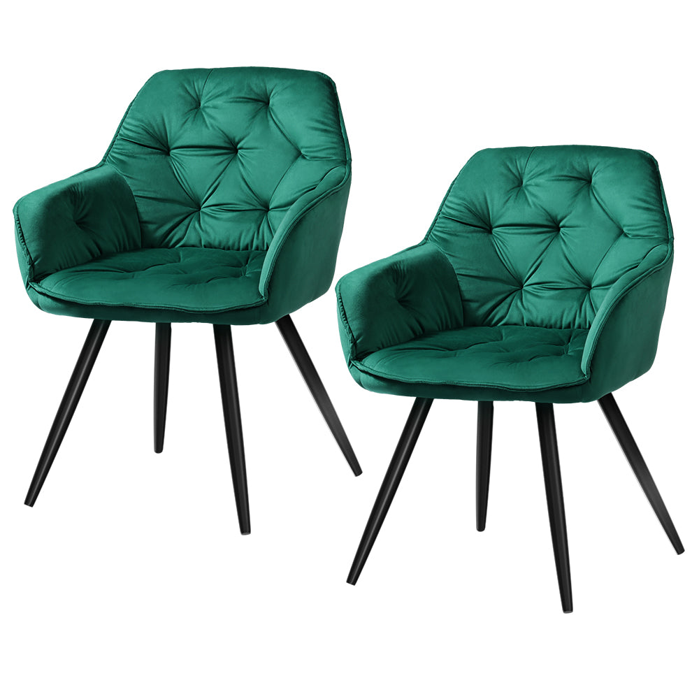 Artiss Set of 2 Calivia Dining Chairs Kitchen Chairs Upholstered Velvet Green-Dining Chairs - Peroz Australia - Image - 1