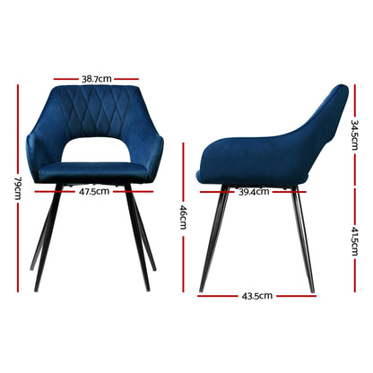 Artiss Set of 2 Caitlee Dining Chairs Kitchen Chairs Velvet Upholstered Blue-Dining Chairs - Peroz Australia - Image - 2