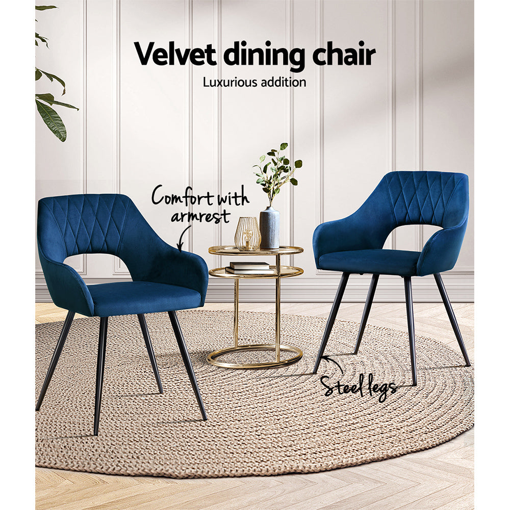 Artiss Set of 2 Caitlee Dining Chairs Kitchen Chairs Velvet Upholstered Blue-Dining Chairs - Peroz Australia - Image - 5