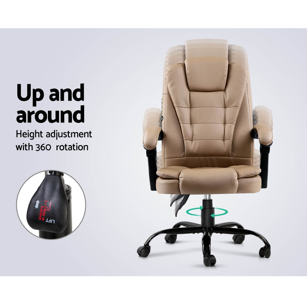 Artiss Massage Office Chair PU Leather Recliner Computer Gaming Chairs Espresso-Furniture &gt; Office - Peroz Australia - Image - 6