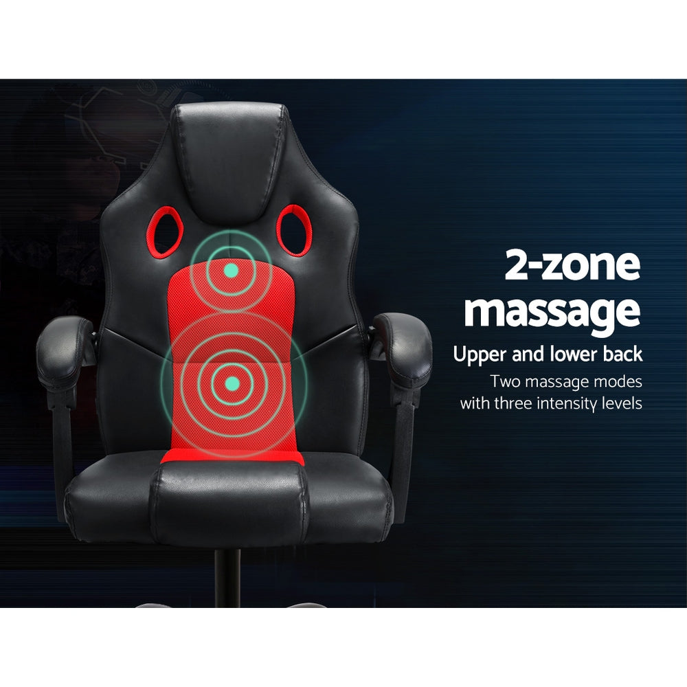 Artiss Massage Office Chair Gaming Computer Seat Recliner Racer Red-Furniture &gt; Office - Peroz Australia - Image - 4