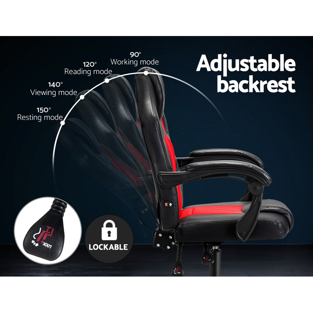 Artiss Massage Office Chair Gaming Computer Seat Recliner Racer Red-Furniture &gt; Office - Peroz Australia - Image - 5