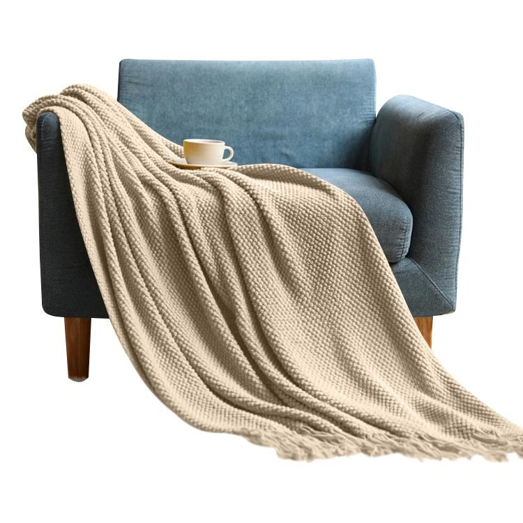 Anyhouz 130*230cm Khaki Blanket Home Decorative Thickened Knitted Corn Grain Waffle Embossed Winter Warm Tassels Throw Bedspread-Blankets-PEROZ Accessories