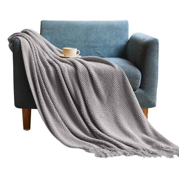 Anyhouz 127*172cm Light Gray Blanket Home Decorative Thickened Knitted Corn Grain Waffle Embossed Winter Warm Tassels Throw Bedspread-Blankets-PEROZ Accessories