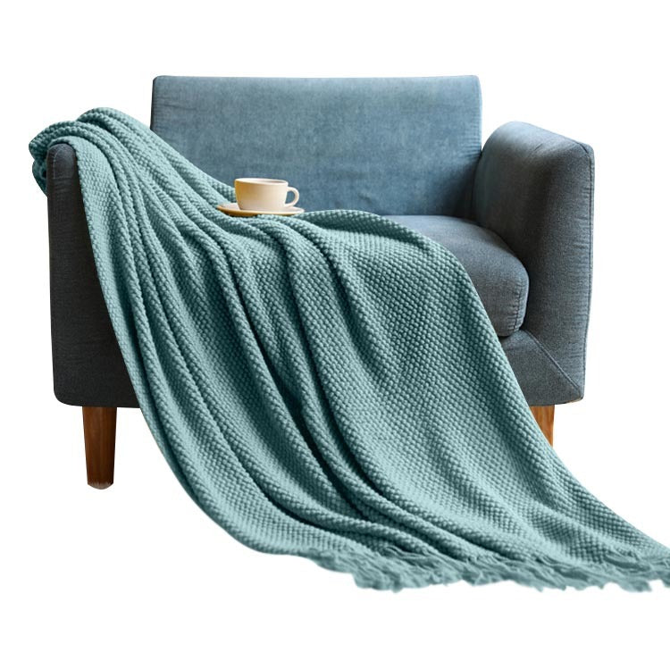 Anyhouz 130*230cm Light Green Blanket Home Decorative Thickened Knitted Corn Grain Waffle Embossed Winter Warm Tassels Throw Bedspread-Blankets-PEROZ Accessories