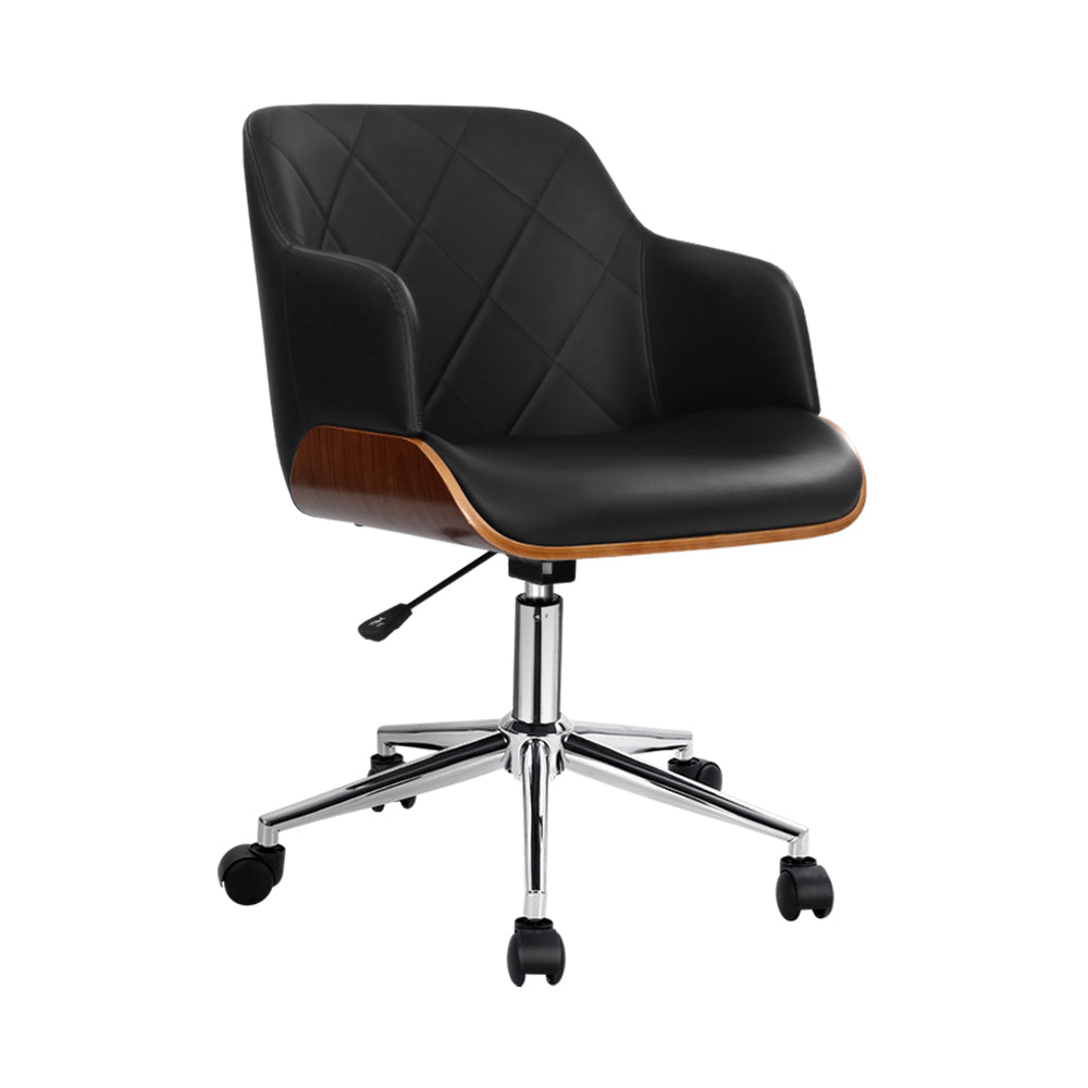 Artiss Wooden Office Chair Computer PU Leather Desk Chairs Executive Black Wood-Furniture &gt; Office - Peroz Australia - Image - 3