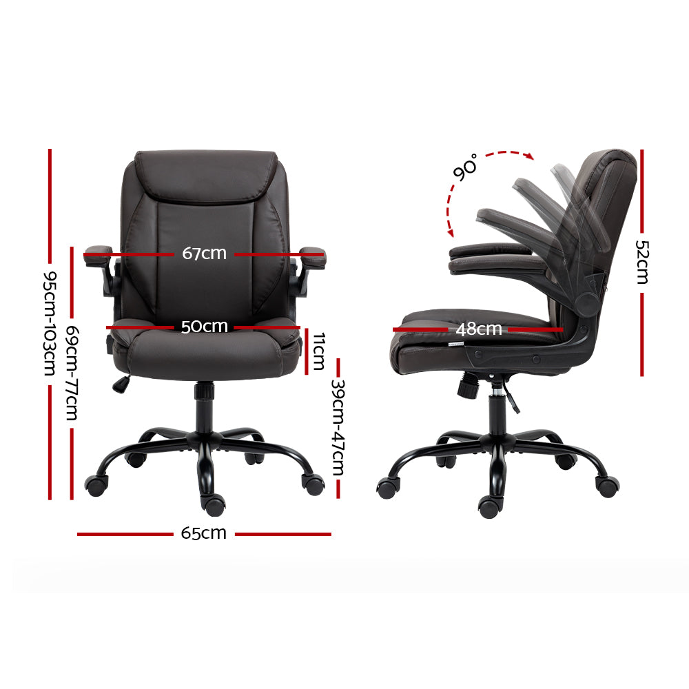 Artiss Office Chair Gaming Computer Executive Chairs Leather Tilt Swivel Brown-Furniture &gt; Office - Peroz Australia - Image - 3