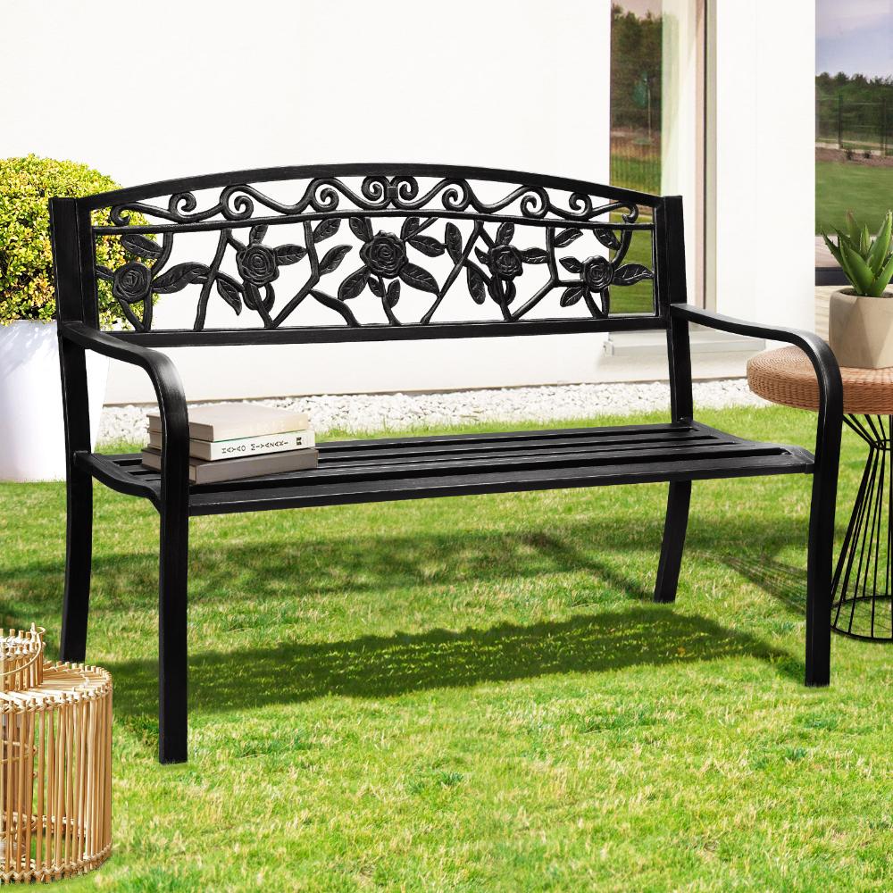 Livsip Garden Bench Seat Outdoor Furniture Patio Park Backyard Chair Black-Garden Bench-PEROZ Accessories