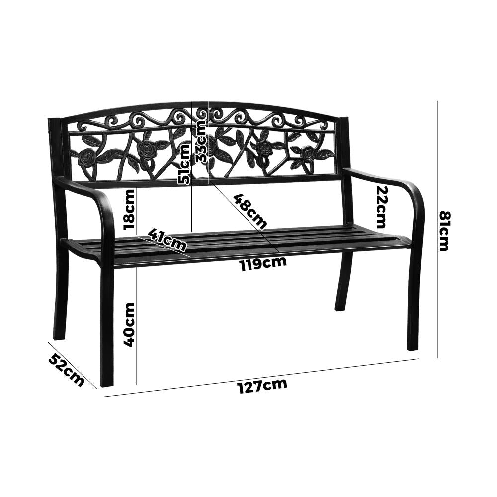 Livsip Garden Bench Seat Outdoor Furniture Patio Park Backyard Chair Black-Garden Bench-PEROZ Accessories