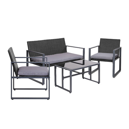 Gardeon 4PC Outdoor Furniture Patio Table Chair Black-Furniture &gt; Outdoor-PEROZ Accessories