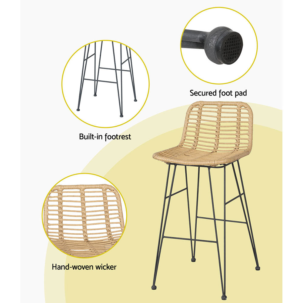 Gardeon 2-Piece Outdoor Bar Stools Wicker Dining Chair Bistro Patio Balcony-Furniture &gt; Outdoor-PEROZ Accessories