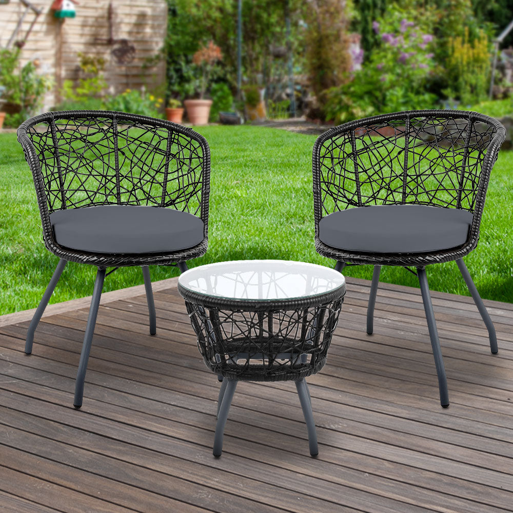 Gardeon Outdoor Patio Chair and Table - Black-Furniture &gt; Outdoor-PEROZ Accessories