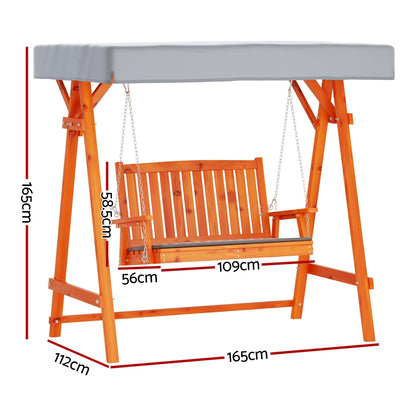 Gardeon Swing Chair Wooden Garden Bench Canopy 2 Seater Outdoor Furniture-Swing Chairs-PEROZ Accessories