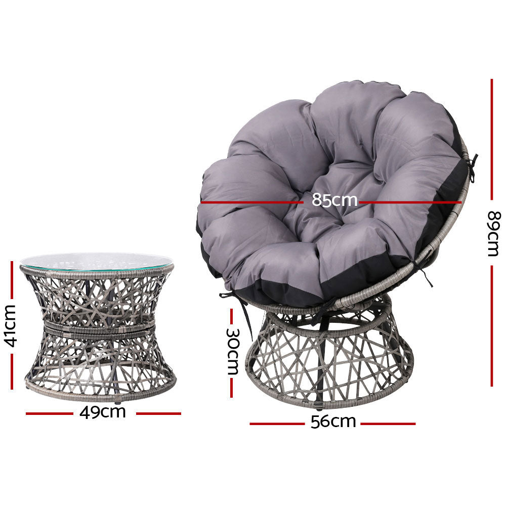 Gardeon Outdoor Lounge Setting Papasan Chairs Table Patio Furniture Wicker Grey-Furniture &gt; Outdoor-PEROZ Accessories