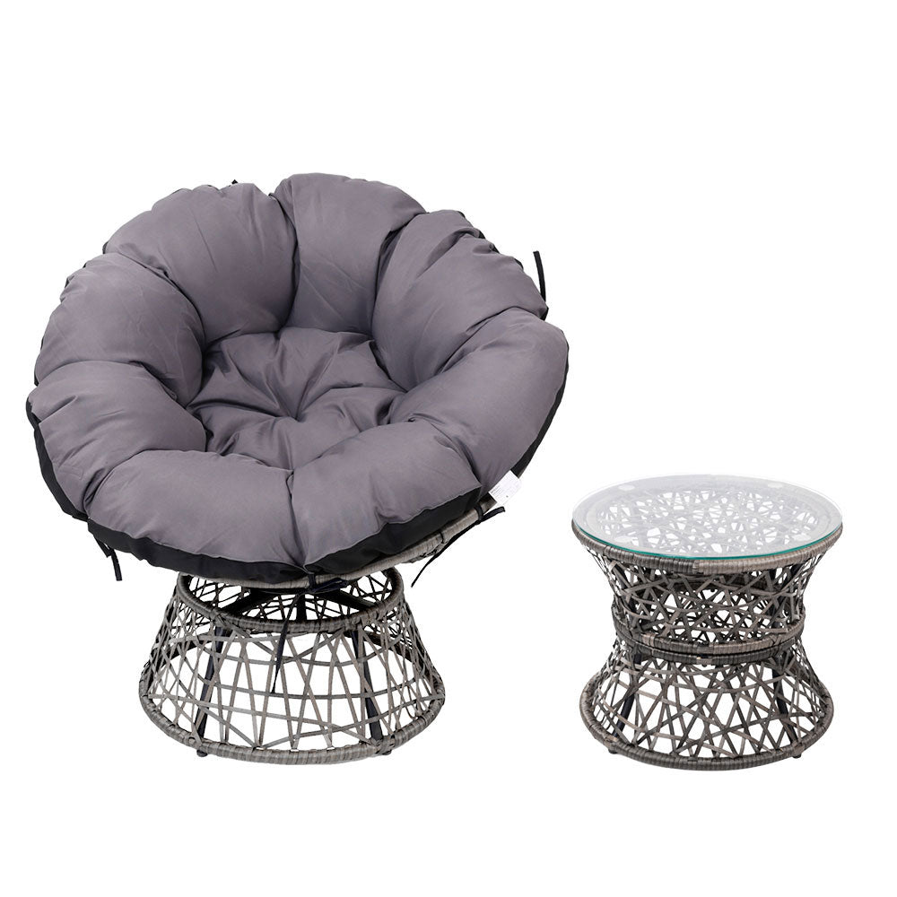 Gardeon Outdoor Lounge Setting Papasan Chairs Table Patio Furniture Wicker Grey-Furniture &gt; Outdoor-PEROZ Accessories