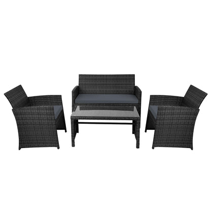 Gardeon Rattan Furniture Outdoor Lounge Setting Wicker Dining Set w/Storage Cover Black-Furniture &gt; Outdoor-PEROZ Accessories