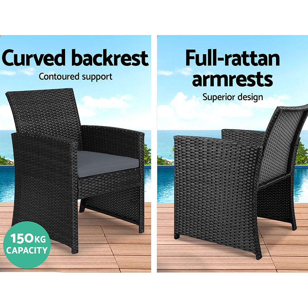 Gardeon Rattan Furniture Outdoor Lounge Setting Wicker Dining Set w/Storage Cover Black-Furniture &gt; Outdoor-PEROZ Accessories