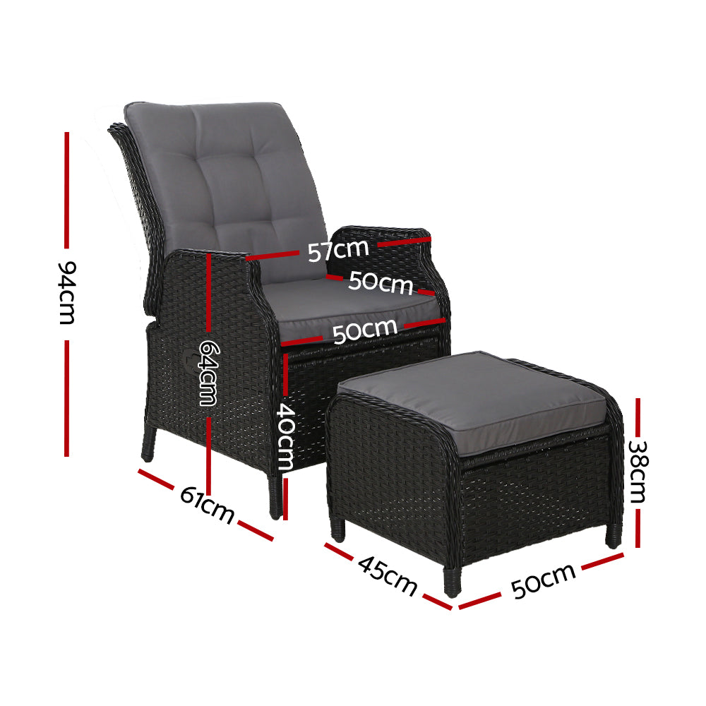 Gardeon Recliner Chair Sun lounge Setting Outdoor Furniture Patio Wicker Sofa-Furniture &gt; Outdoor-PEROZ Accessories