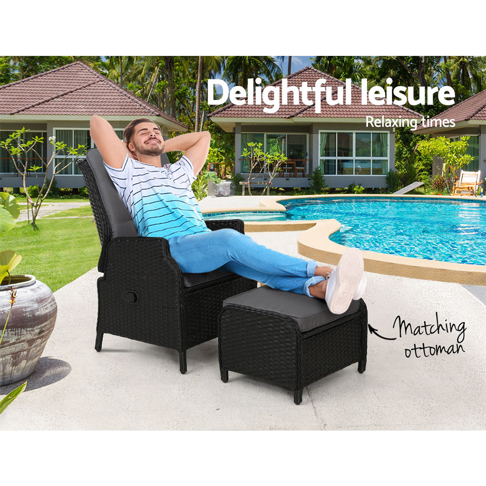 Gardeon Recliner Chair Sun lounge Setting Outdoor Furniture Patio Wicker Sofa-Furniture &gt; Outdoor-PEROZ Accessories