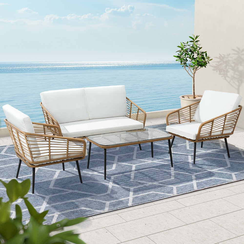 Gardeon Outdoor Furniture Sofa Set 4 Piece Rattan Lounge Set Table Chairs-Furniture &gt; Outdoor-PEROZ Accessories