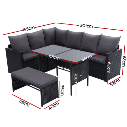 Gardeon Outdoor Furniture Dining Setting Sofa Set Lounge Wicker 8 Seater Black-Furniture &gt; Outdoor-PEROZ Accessories