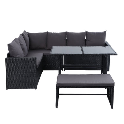 Gardeon Outdoor Furniture Dining Setting Sofa Set Lounge Wicker 8 Seater Black-Furniture &gt; Outdoor-PEROZ Accessories