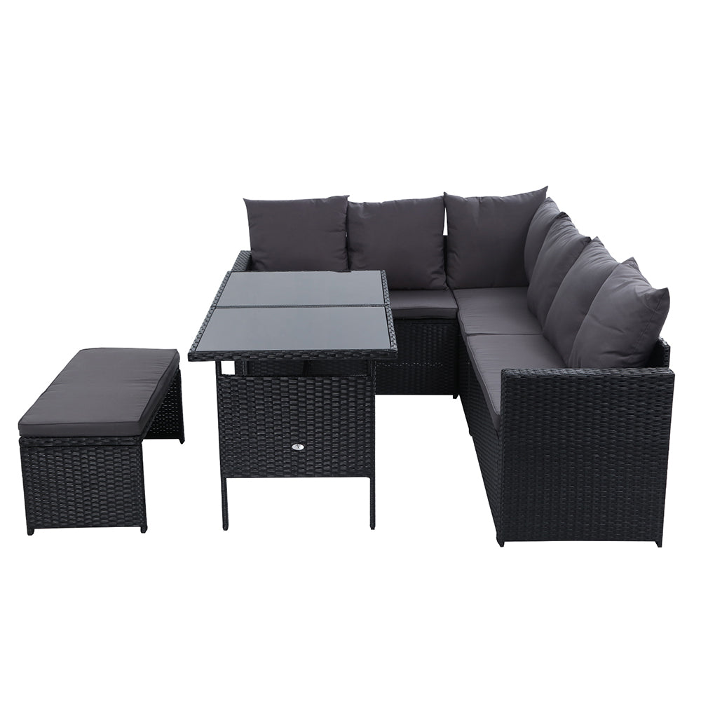 Gardeon Outdoor Furniture Dining Setting Sofa Set Lounge Wicker 8 Seater Black-Furniture &gt; Outdoor-PEROZ Accessories